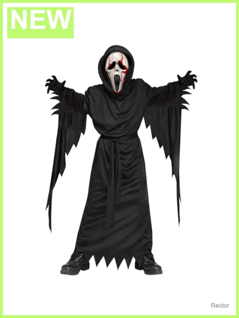 Child Ghost Face Bleeding Costume 100% Polyester Hooded Robe Belt Mask Gloves